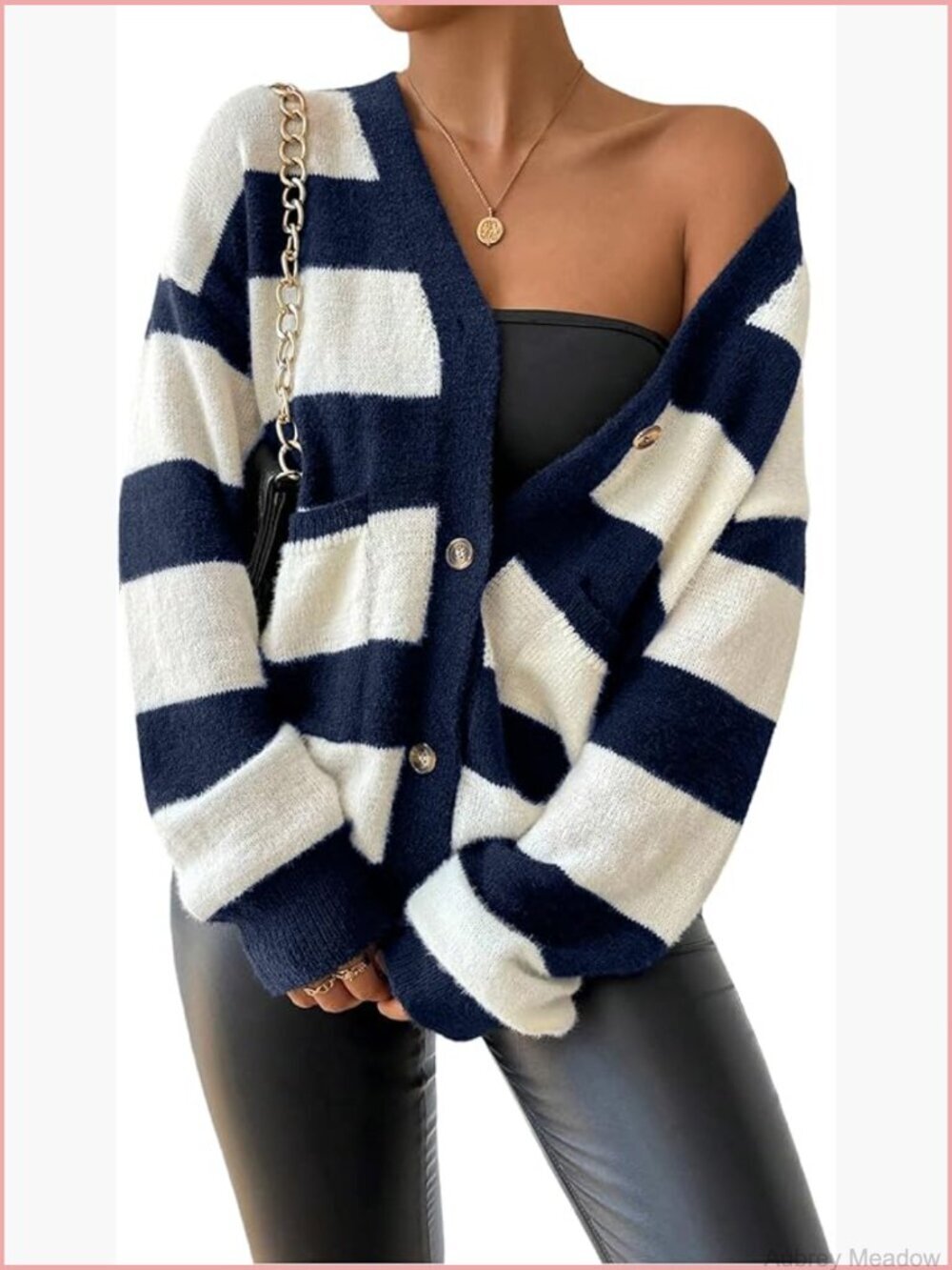 Chunky Knit Striped Long Sleeve Cardigan with Pockets